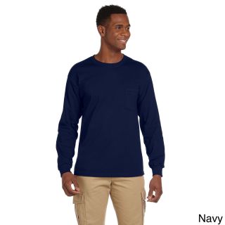 Gildan Gildan Mens Ultra Cotton Long Sleeve Pocket T shirt Navy Size XXL