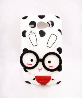 Makeup Mirror   White 3D Cute Lovely Glasses Shy Bunny Rabbit Black Dot Pattern Case Cover For HTC Chacha G16: Cell Phones & Accessories