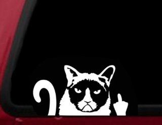 Grumpy Cat Finger Funny die cut decal sticker for window, truck, car, laptop iPad 5" Tall   White: Everything Else
