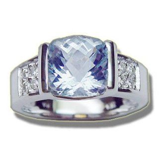 .20ct 8mm Square Checkerboard Aquamarine Ring: Jewelry
