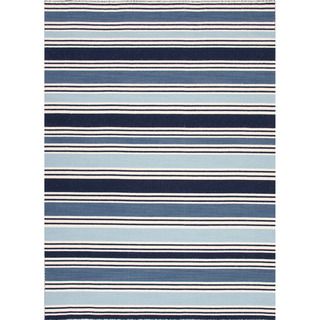 Handmade Flat Weave Stripe Pattern Blue Modern Rug (2 X 3)