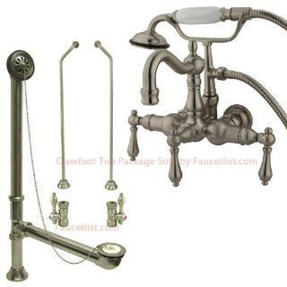 Satin Nickel Wall Mount Clawfoot Tub Faucet w hand shower Package!   Bathtub And Showerhead Faucet Systems  