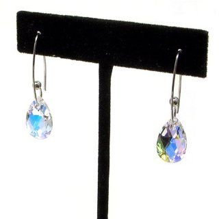 Tear Drop Shape AB Clear Swarovski Crystal Sterling Silver Dangle Earrings with Rhodium Plated: Jewelry