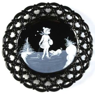 Westmoreland Mary Gregory Black 8 Decorative Plate   Black Milkglass,White Chil