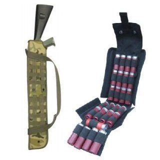 Ultimate Arms Gear Tactical 29" Woodland Camo Camouflage Molle Scabbard For Mossberg 500/590/835/Maverick 88 12 Gauge Shotgun + Tactical Black Molle 25 Shot Shell Ammunition Ammo Reload Carrier Pouch For 12 Gauge Shotgun Rounds : Gun Ammunition And Ma