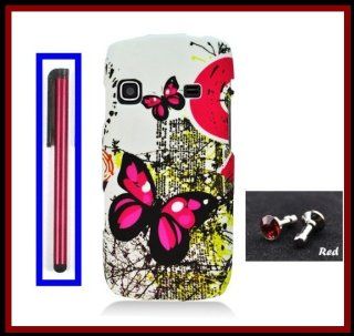 Samsung M580 Replenish (Sprint) Rubberized Pink Butterfly Design Snap on Case Cover Front/Back + Red Stylus Touch Screen Pen + One FREE Red 3.5mm Bling Headset Dust Plug: Cell Phones & Accessories