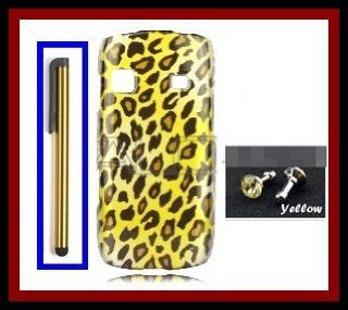 Samsung M580 Replenish (Sprint) Leopard Yellow Design Snap on Case Cover Front/Back + Golden Yellow Stylus Touch Screen Pen + One FREE Yellow 3.5mm Bling Headset Dust Plug: Cell Phones & Accessories