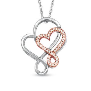 CT. T.W. Diamond Double Heart Pendant in Sterling Silver and 10K