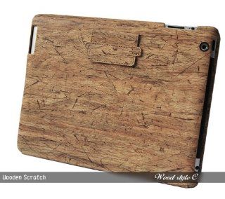 Scratch brown iPad case Wooden grain texture series case for ipad 2/3/4 with bulid in stand angles: Computers & Accessories