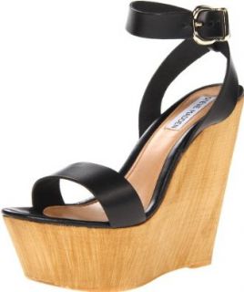 Steve Madden Women's Beachy Wedge Sandal, Black Leather, 9 M US: Pumps Shoes: Shoes