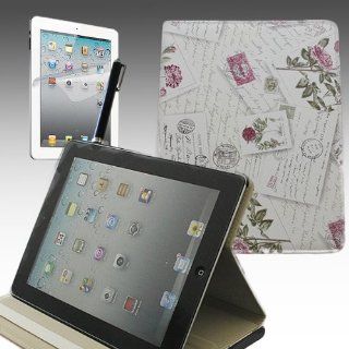 Mecasy_iPad 2 3 4 Leather Stand Case with Flower Letter Pattern KickStand Flip Stand White Color,USA Seller: Computers & Accessories