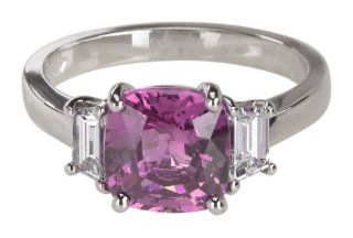 Platinum Pink Sapphire and Diamond Ring (2.65 ct pink Sapphire center, 0.67 cttw Diamond), Size 6: Jewelry