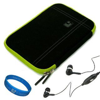 SumacLife Black   Green Edge Durable Nubuck Protective Sleeve Carrying Case with Neoprene Bubble Padding for Samsung Galaxy Tab 2 (7.0) 7 inch Android 4.0 Tablet + Black Handsfree Hifi Noise Reducing Earphones + SumacLife TM Wisdom Courage Wristband: Compu