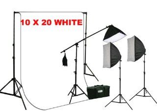 ePhotoInc 3200 Watt Softbox Photo Video Studio 3200K Warm Light Portrait Lighting & 10x20 White Muslin Backdrop Support Stand Set H604SB2 1020W 3200K : Photo Studio Backgrounds : Camera & Photo