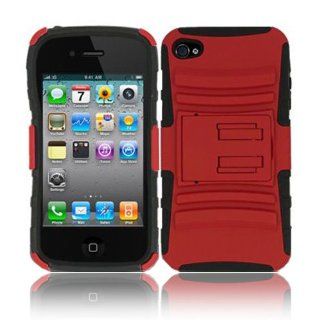 Faceplate Hard Plastic Protector Snap On Skin Cover Case Apple iPhone 4 4S, Hybrid Red/ Black With Horizontal Stand: Cell Phones & Accessories