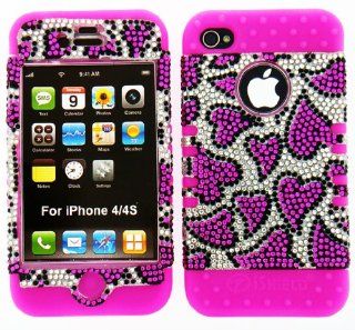 AT&T VERIZON SPRINT APPLE IPHONE 4/4S WAVY HEART BLING IN PINK SILICONE CASE: Cell Phones & Accessories