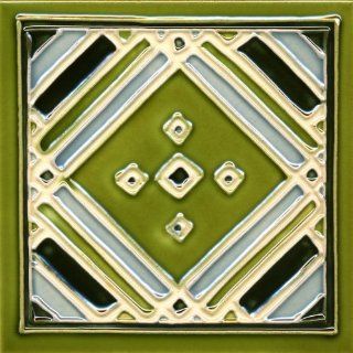Solistone Hand Painted Deco Aztec Green 6 x 6 Inch Ceramic Kitchen Wall Tile (2.5 Sq. Ft./Case)    