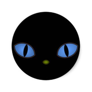 Black Cat With Big Blue Eyes Round Stickers