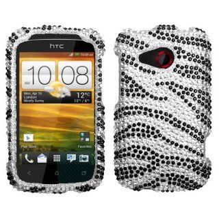 IMAGITOUCH(TM) HTC Desire C Black Zebra Skin Full Diamond Bling Hard Case Protector Faceplate Cover 3 Item Combo (Stylus Pen, Pry Tool, Phone Cover): Cell Phones & Accessories