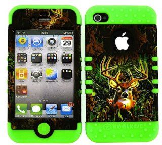 BUMPER CASE FOR IPHONE 4 SOFT LIME GREEN SKIN HARD FOREST CAMO DEER COVER: Cell Phones & Accessories