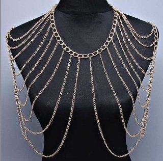 Celebrity Style 20"L Shoulder Gold Body Chain Necklace: Jewelry
