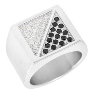 Mens 1/4 CT. T.W. Enhanced Black and White Diamond Ring in Stainless