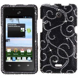 Black Silver White Bling Rhinestone Crystal Case Cover Diamond Skin For Huawei Ascend Plus H881C with Free Pouch: Cell Phones & Accessories