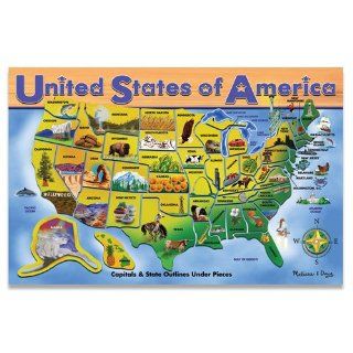 Melissa and Doug Large Wooden USA Map   Capitals and States Classic Puzzle: Toys & Games