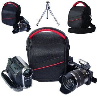 First2savvv black professional heavy duty digital camera carrying case bag for olympus SZ 31MR SZ 14 SP 620UZ SP 810UZ SP 610UZ E 450 E PL5 E PM2 E PM1 XZ 2 with mini tripod : Camera & Photo