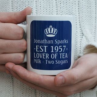 personalised 'king of tea' mug by sparks living