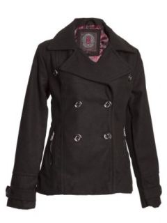 (7521) Dollhouse Classic Wool Blend Double Breasted Short Pea Coat with Pop Print Lining in Black Size: 1X at  Womens Clothing store