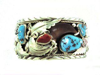 By Navajo Artist Mike Thomas Jr: Beautiful! Men's Sterling silver Bear Claw bracelet: Jewelry