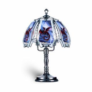 OK Lighting OK632US12SP3 23.5 Inch Height Touch Lamp with Red Dragon Theme, Black Chrome   Table Lamps  