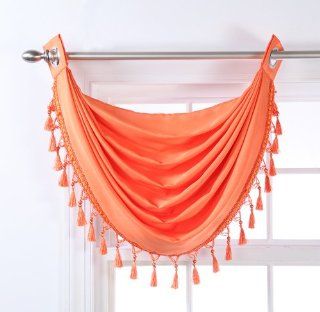Stylemaster Skyler Grommet Waterfall Valance with Beaded Trim, 35 Inch by 37 Inch, Tangerine   Window Treatment Valances