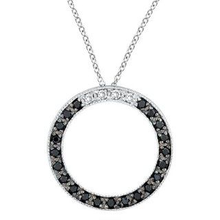 White and Black Diamond Circle Pendant 14k White Gold (0.25 ct): Jewelry