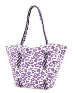Purple Animal Print Straw Tote Handbag Clothing