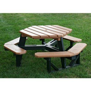 Jayhawk Plastics Hex Picnic Table   6'L   Ada Compliant   Black Frame   Cedar   Cedar