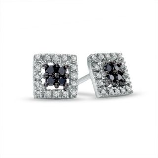 CT. T.W. Enhanced Black and White Diamond Square Frame Earrings in