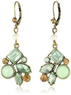 Betsey Johnson "Mint Multi" Crystal Gem Cluster Drop Earrings: Jewelry