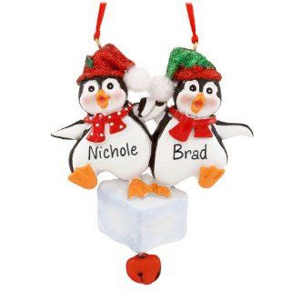 Penguin Couple On Ice Personalized Ornament   Decorative Hanging Ornaments