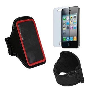 Skque Premium Red Sport Armband Case with Clear Screen Protector for Apple Iphone 4S 4G 8GB 16GB 32GB: Cell Phones & Accessories