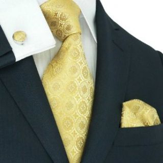 Landisun 92H Yellows Novelty Pattern Mens Silk Tie Set Tie+Hanky+Cufflinks Clothing