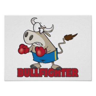 bullfighter funny boxer bull cartoon character poster