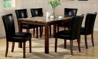 7pc Dining Table & Parson Chairs Set Black Leather Like Rich Cherry Finish: Furniture & Decor