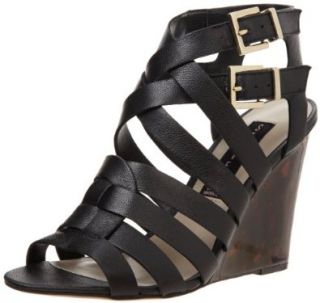 STEVEN by Steve Madden Women's Midori Wedge Sandal,Black Leather,6 M US: Shoes