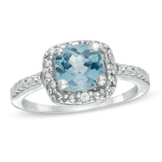0mm Princess Cut Sky Blue Topaz and Diamond Accent Frame Ring in