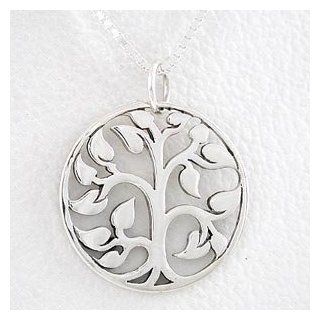 Round Cut Out Design Tree of Life Pendant in Sterling Silver on a 16" box chain, #8458: Taos Trading Jewelry: Jewelry