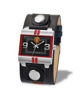 Manchester United FC Analogue Gents Wide Cuff Black Leather Strap Watch GA3282 Watches