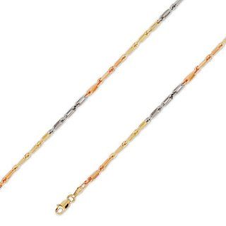 14K Solid 3 Tri Color Gold Baguette Rope Chain Necklace 2.5mm (3/32") 18": IceNGold: Jewelry