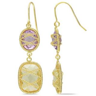 Sofia B Oval Citrine and Amethyst Drop Earrings in Sterling Silver